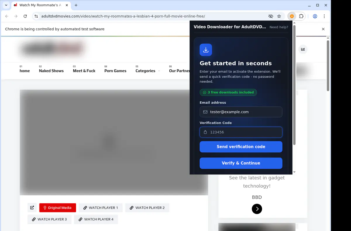 Adultdvdmovies Video Downloader browser extension screenshot 4